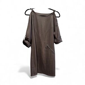 BCBGMaxAzria Charcoal Vegan Leather Suede Shoulder Detail Dress w Zipper Details